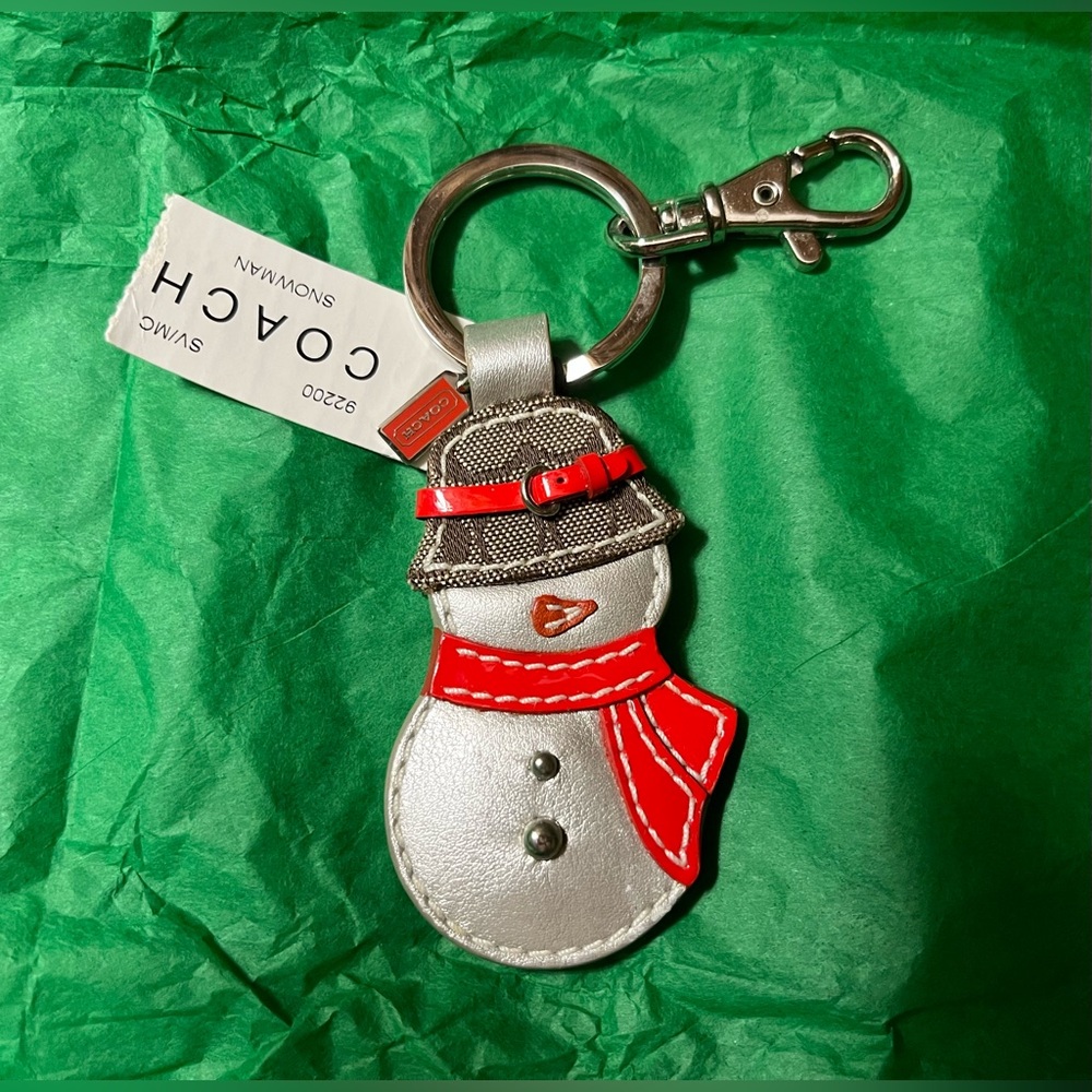 Coach Vintage NWT Silver Leather C Logo Snowman Key/Bag Charm ❄️⛄️